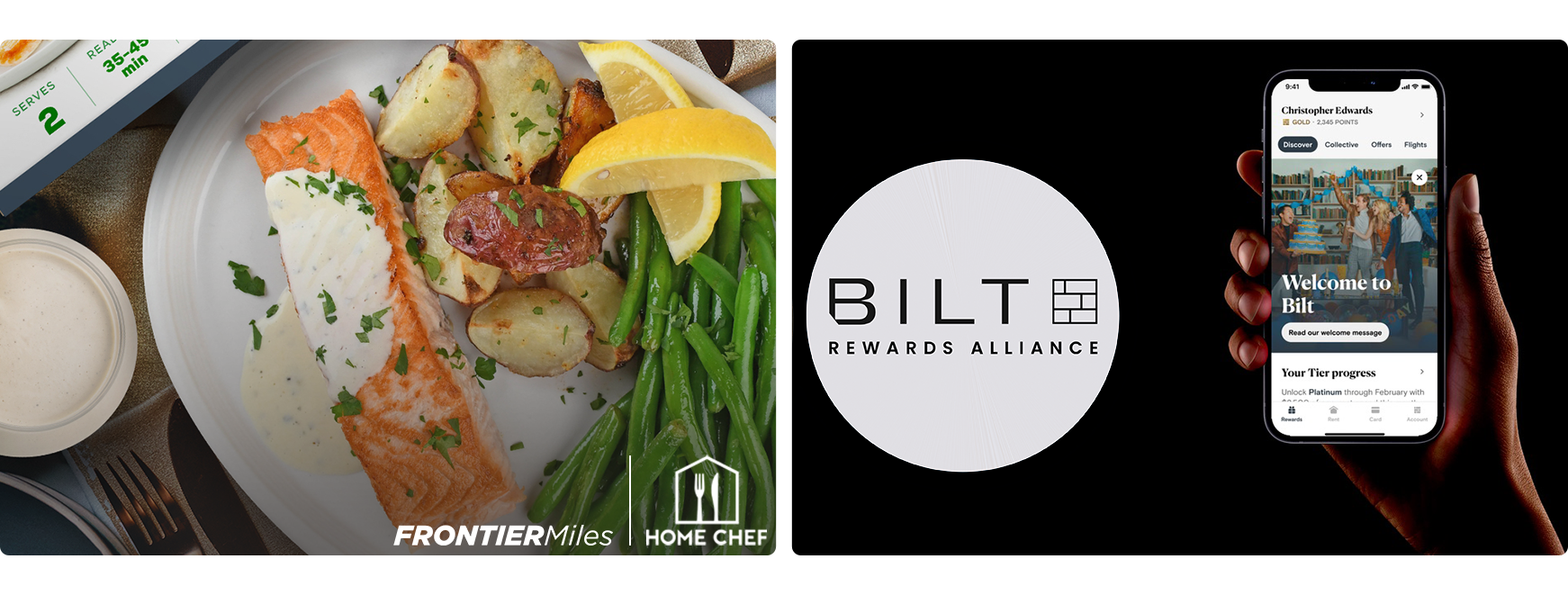 Example of two partnership advertisements: one for HomeChef and one for Bilt rewards alliance.